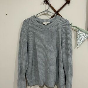 LOFT Light Gray Knit Crewneck Sweater